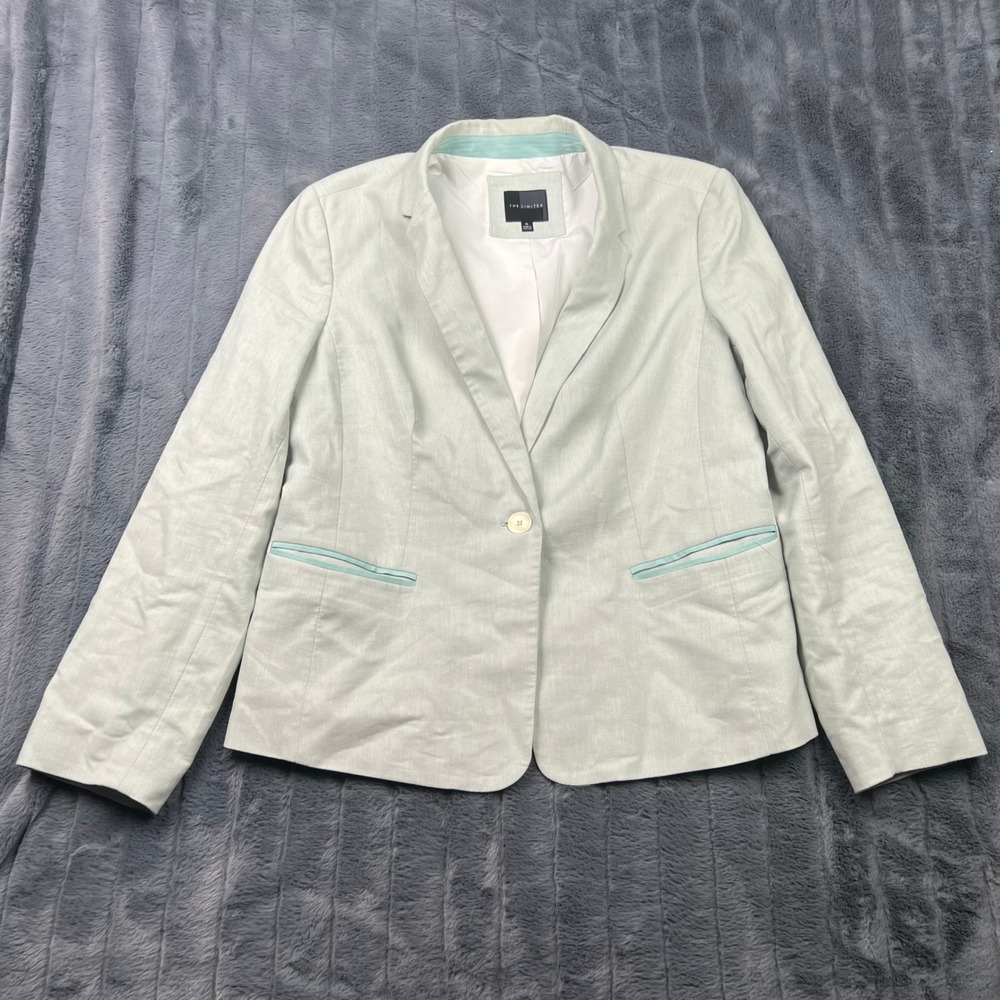 The Limited Womens XL Mint Green Linen Blend Single Button Blazer Jacket 56H6702